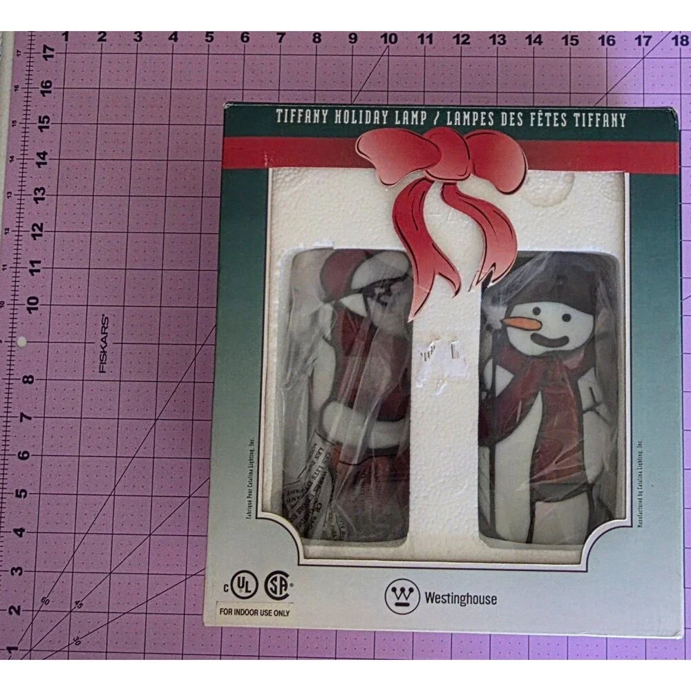 Westinghouse Tiffany Santa Snowman Accent Lamp Set 2000 New Old Stock